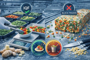 How do you compare IQF vegetables vs block frozen vegetables for portion control, throughput, and wastage reduction